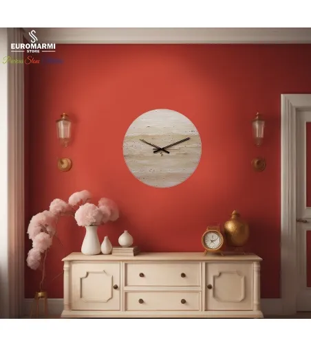 Round Wall Clock In Beige Travertine - Euromarmi Store