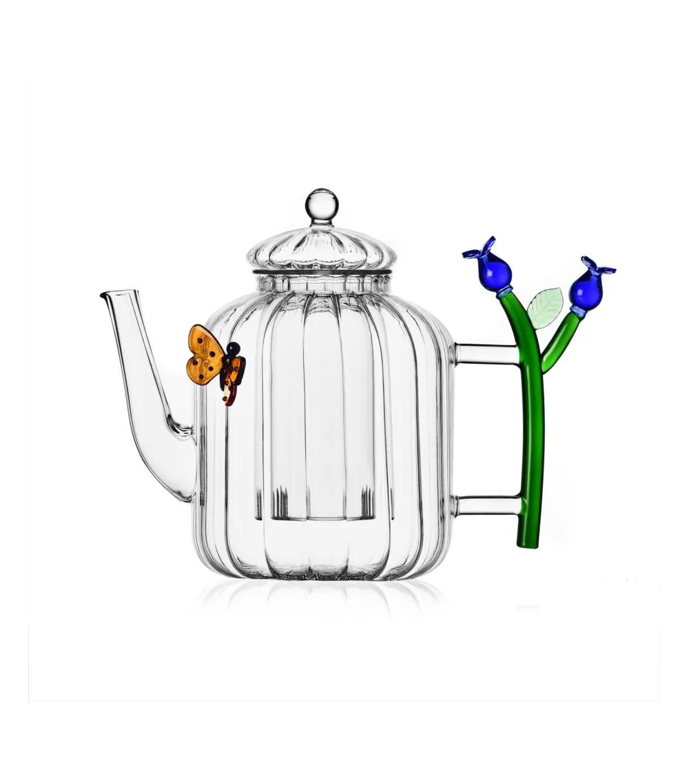 Botanica Optical Blue Flower And Butterfly Teapot - Ichendorf