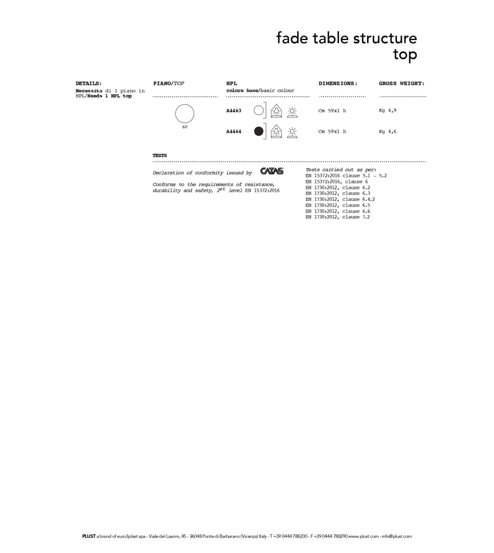 Tavolo Alto Fade HPL - Plust