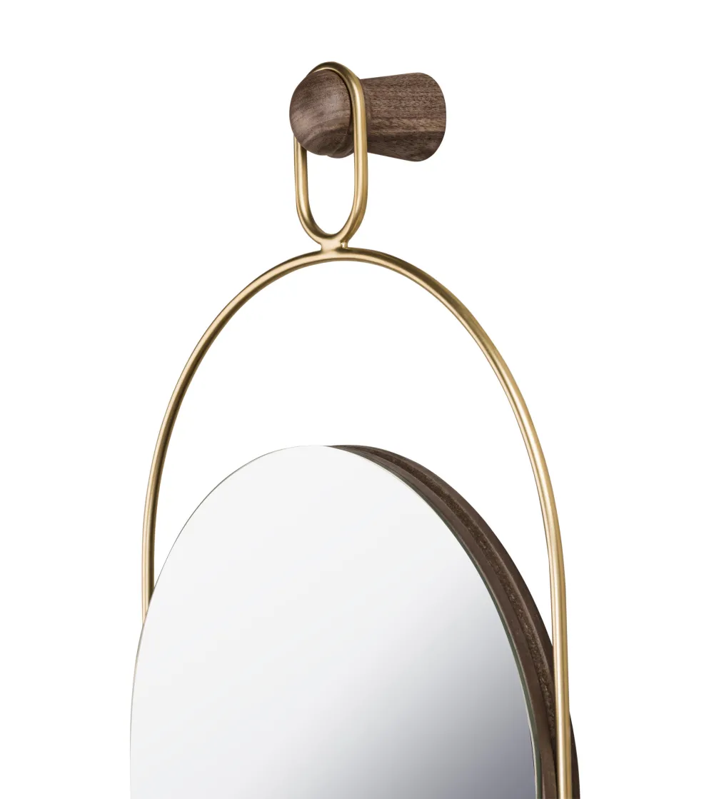 Espejo redondo tocador de mesa con base de metal dorada - Aliss