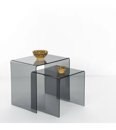 Set 2 80'S Clear Smoke Coffee Tables - Iplex