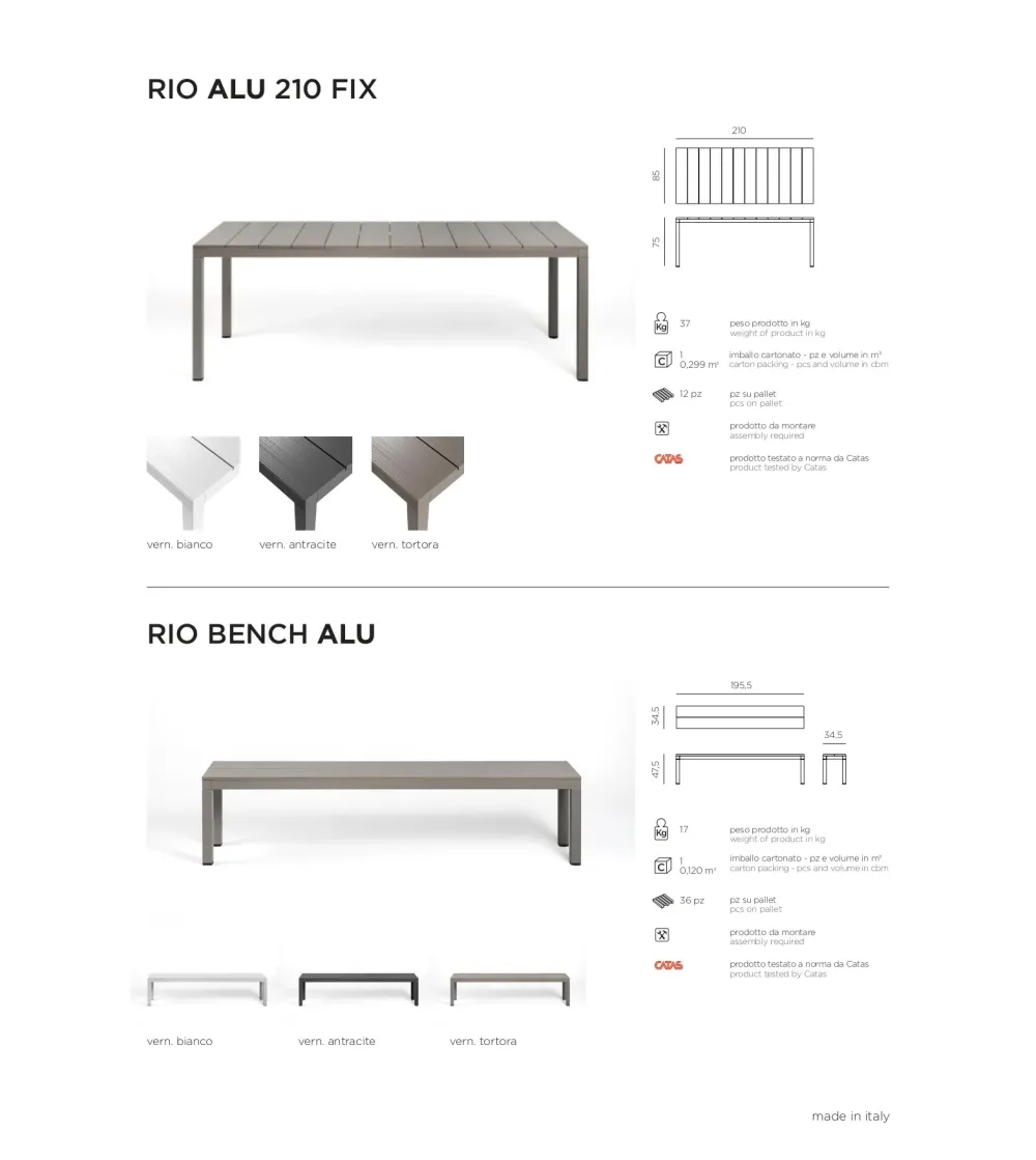 Nardi - Rio Alu Bench Set