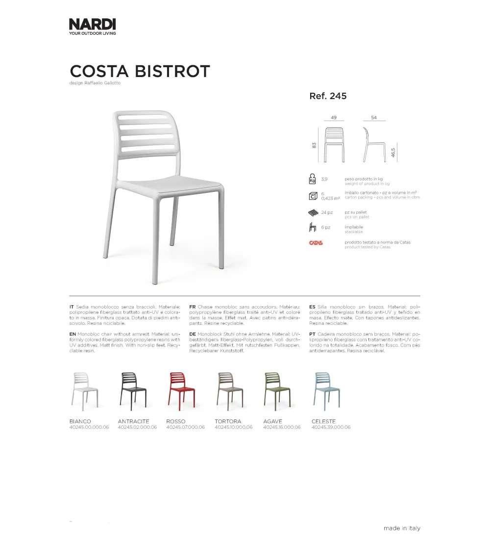Juego 6 Sillas Costa Bistrot - Nardi