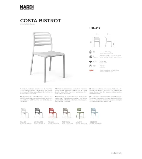 Juego 6 Sillas Costa Bistrot - Nardi