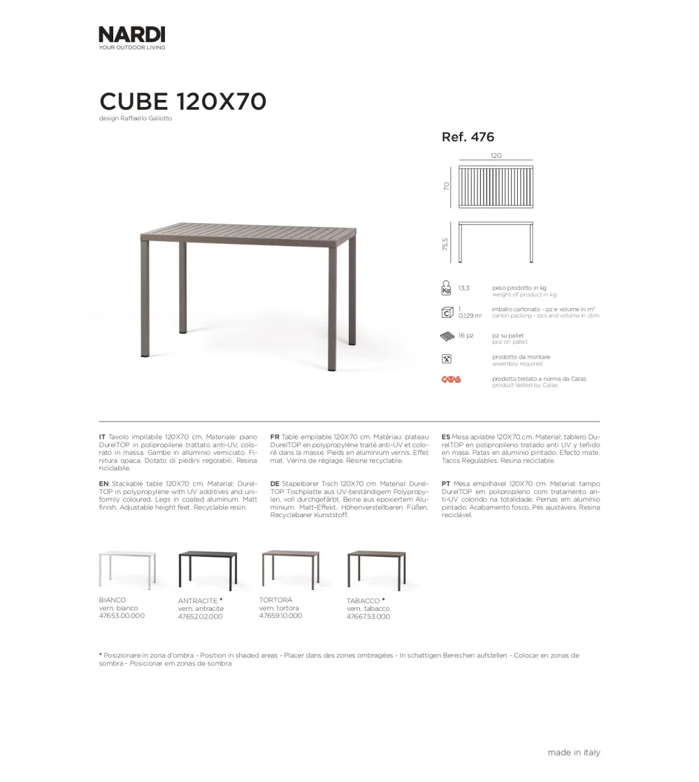 Nardi - Cube 120x70 Table