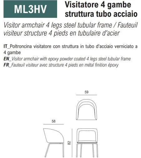 Viganò Office - Milly-Sessel mit vier Stahlbeinen