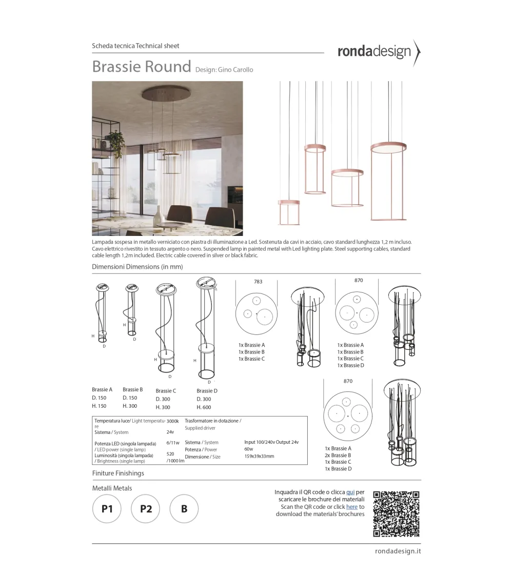 Lampada a Sospensione Brassie Round C...