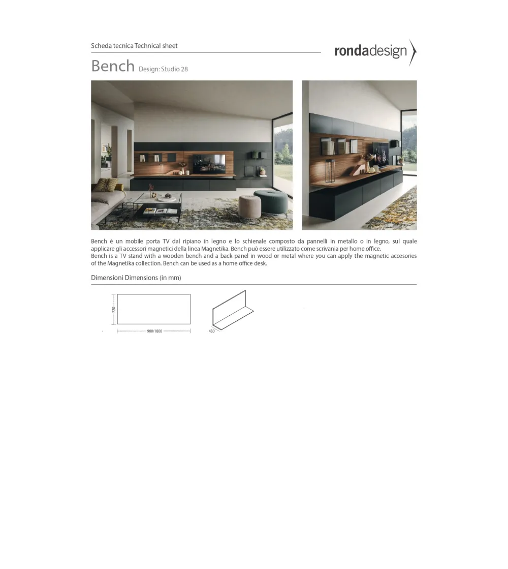 Ronda Design - Bench TV Stand Panel
