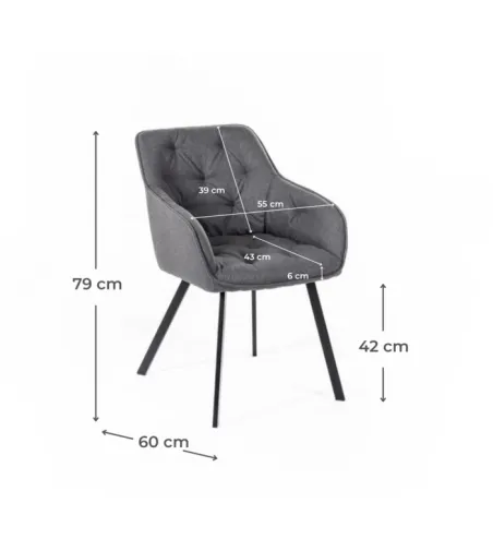 Ensemble de 2 Chaises Elsa Gris Foncé - Stones