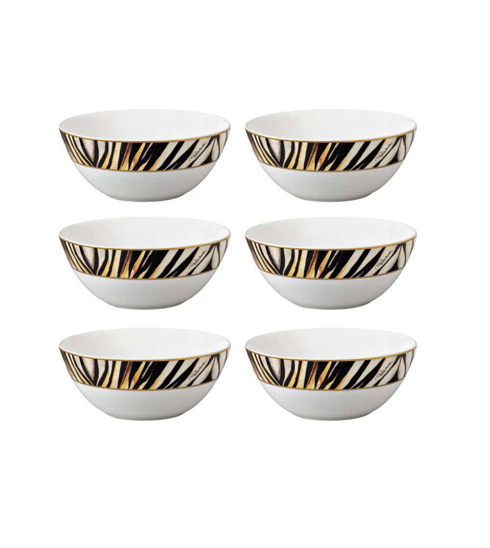 Roberto Cavalli - Set of 6 Ray of Gold Soup Bowls