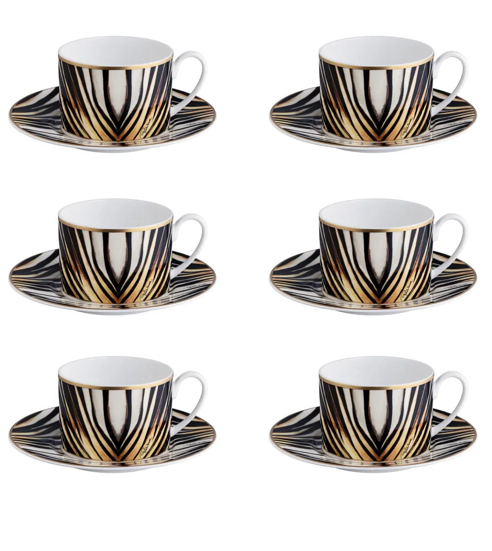 Roberto Cavalli - Set of 6 Ray of Gold Tea Cups