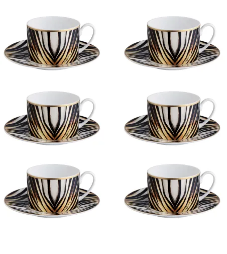 Roberto Cavalli - Luxury Box with 6 Ray of Gold Tea Cups