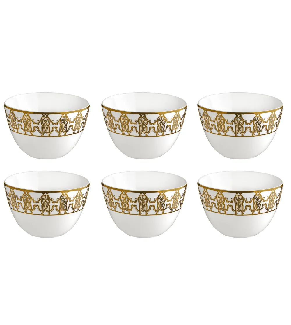 Juego de 6 Cuencos de Arroz Monogram Gold - Roberto Cavalli