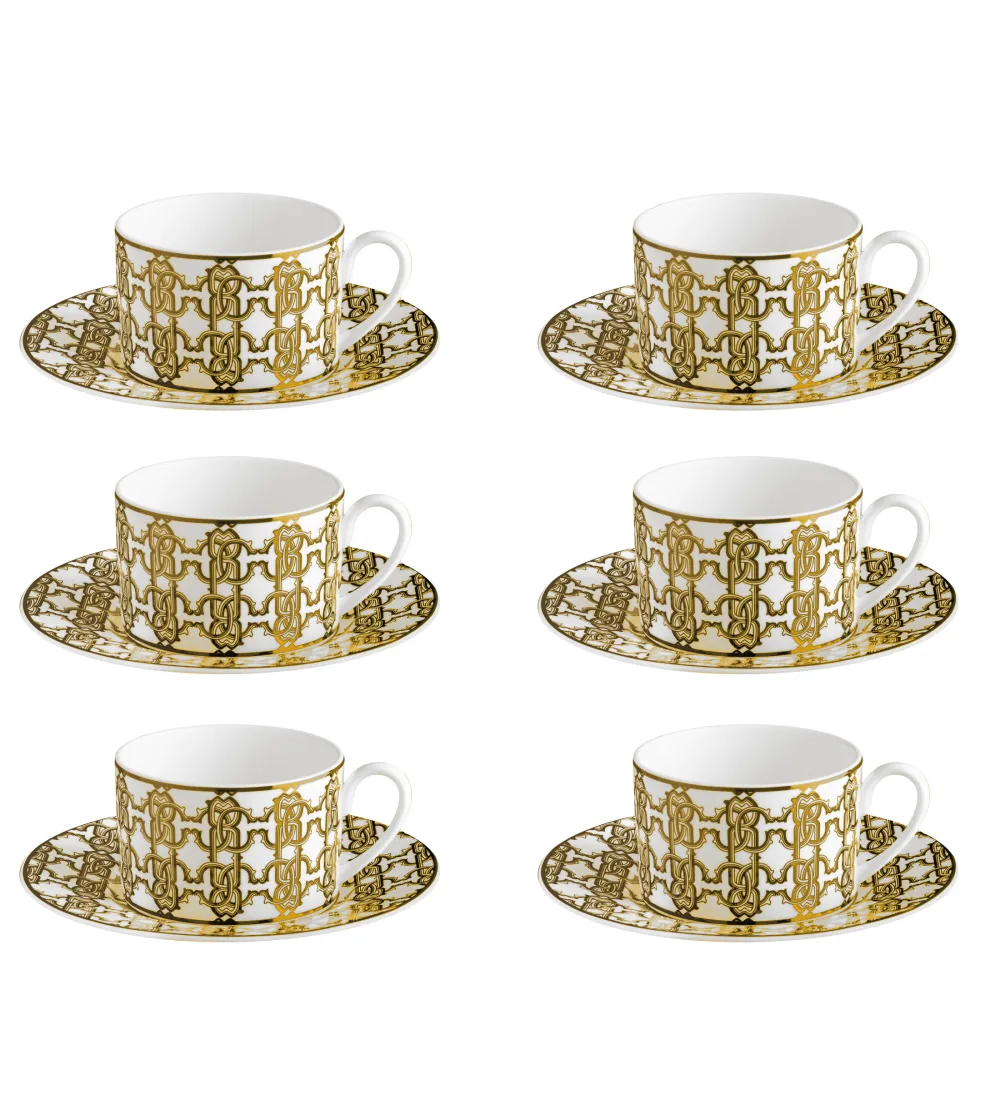 Juego de 6 Tazas de Té Monogram Gold - Roberto Cavalli