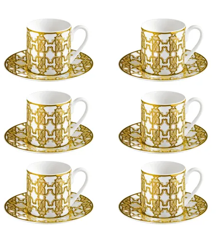 Roberto Cavalli - Luxury Box with 6 Monogram Gold Coffee Cups