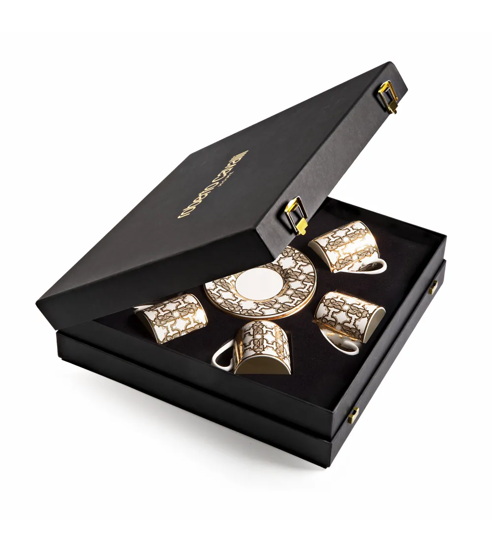 Luxury Box con 6 Tazze da Caffè Monogram Gold - Roberto Cavalli