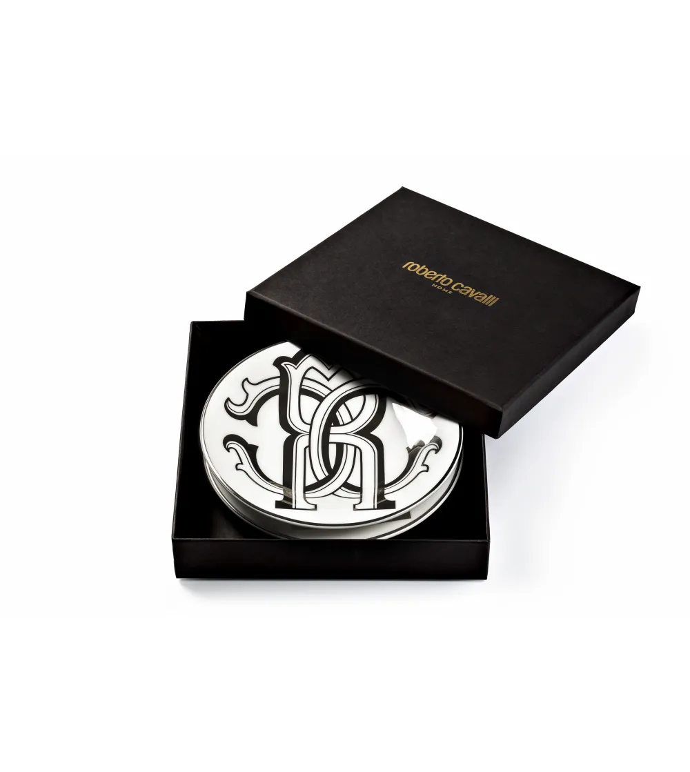 Roberto Cavalli - Monogram Black Bread or Butter Plates Set