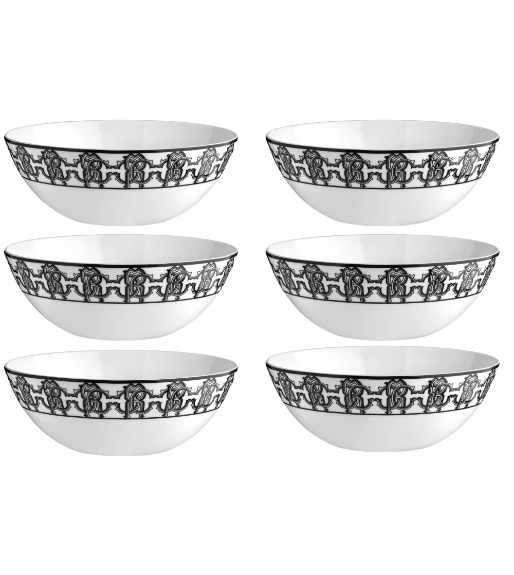 Roberto Cavalli - Set of 6 Monogram Black Soup Bowls