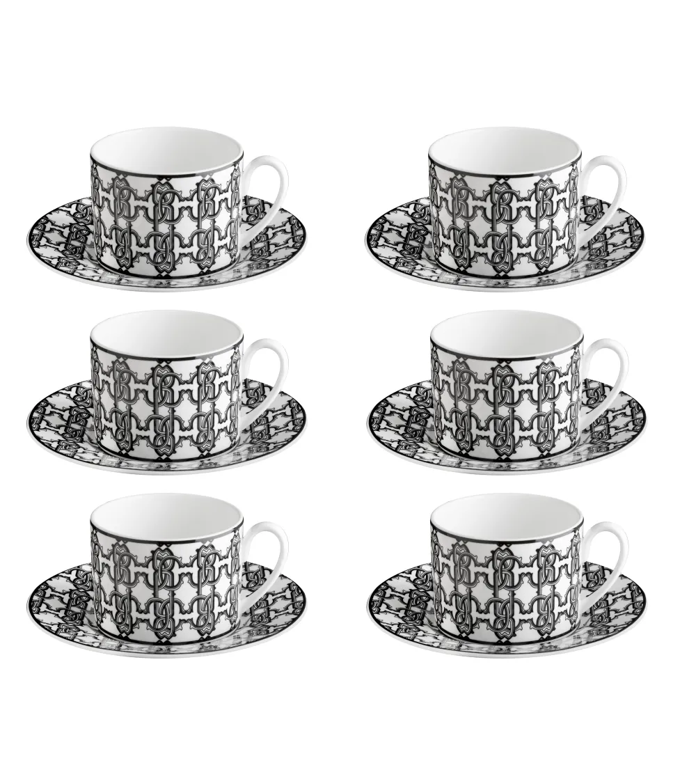 Roberto Cavalli - Set of 6 Monogram Black Tea Cups