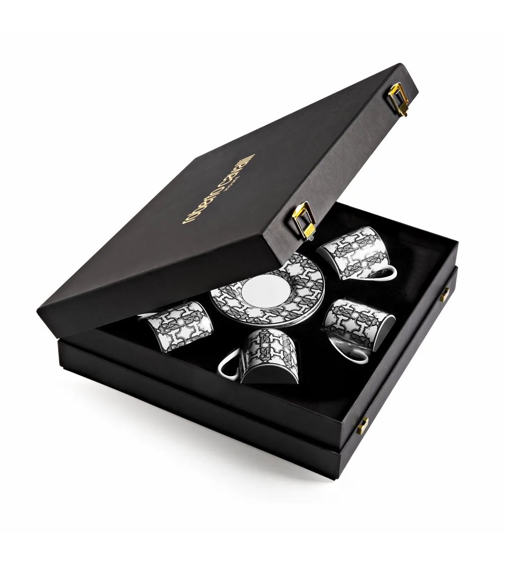 Luxury Box con 6 Tazas de Café Monogram Black - Roberto Cavalli