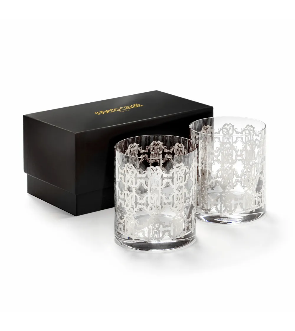 Juego de 2 Vasos Double Old Fashion New Monogram Platin - Roberto Cavalli