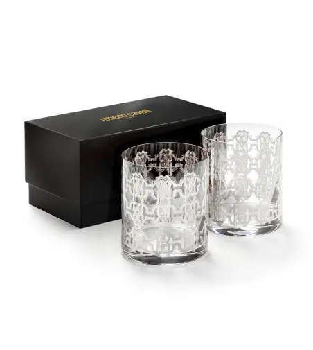 Set 2 Bicchieri Double Old Fashion New Monogram Platin - Roberto Cavalli