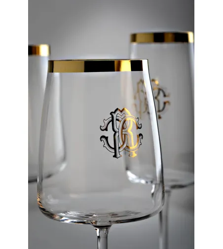 Roberto Cavalli - Set mit 2 New Monogram Gold Weingläsern