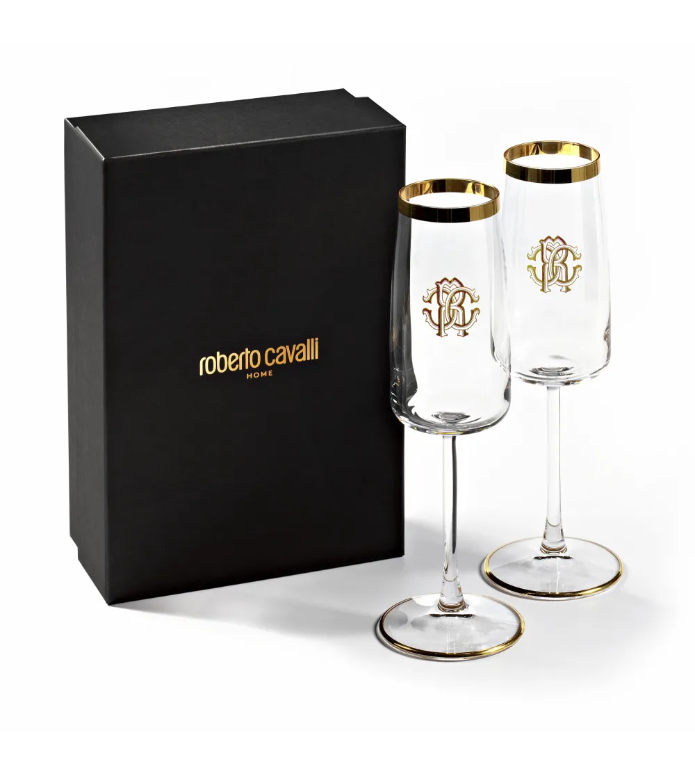 Juego de 2 Copas de Champán New Monogram Gold - Roberto Cavalli