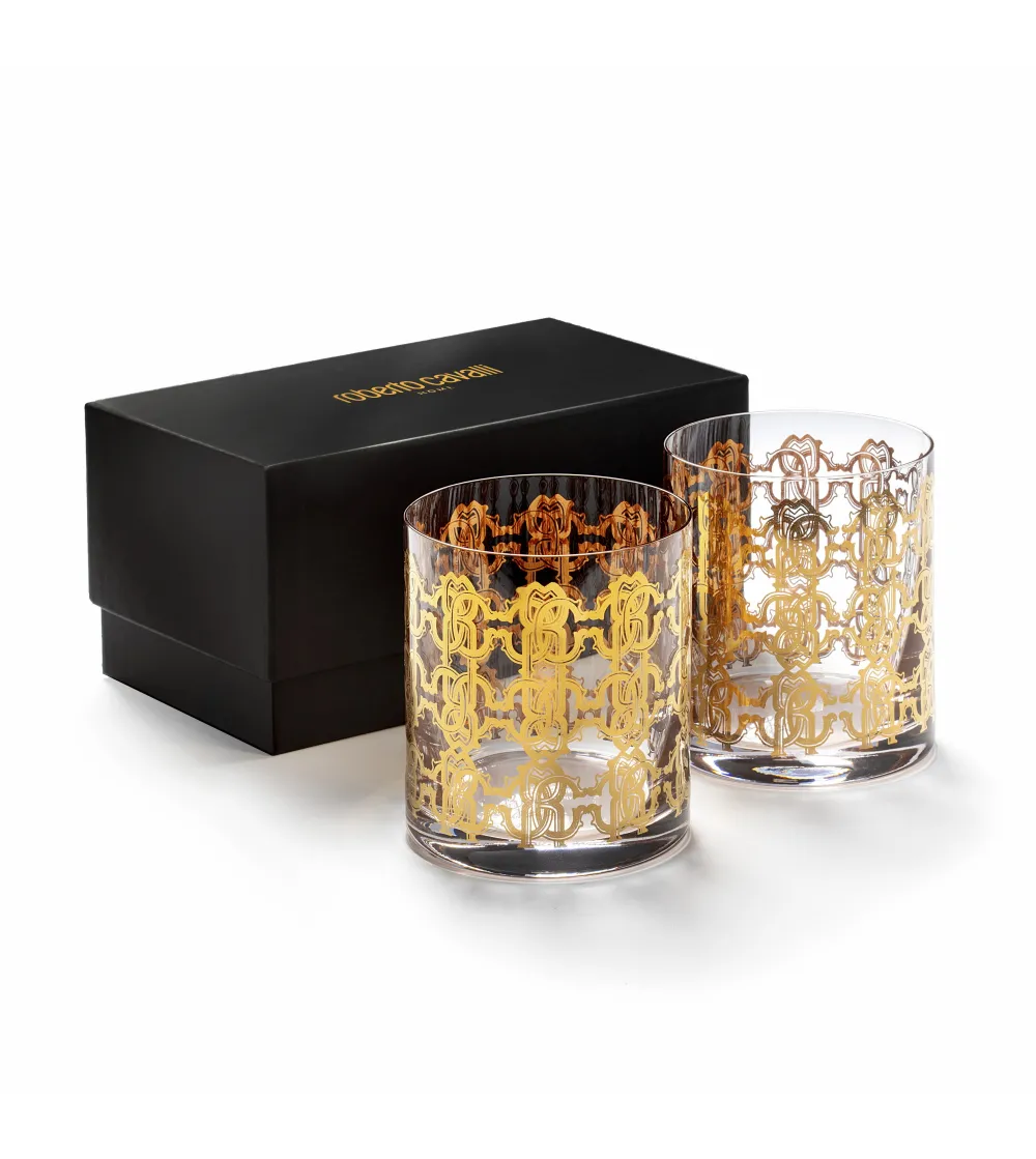 Set 2 Bicchieri Double Old Fashion New Monogram Gold - Roberto Cavalli