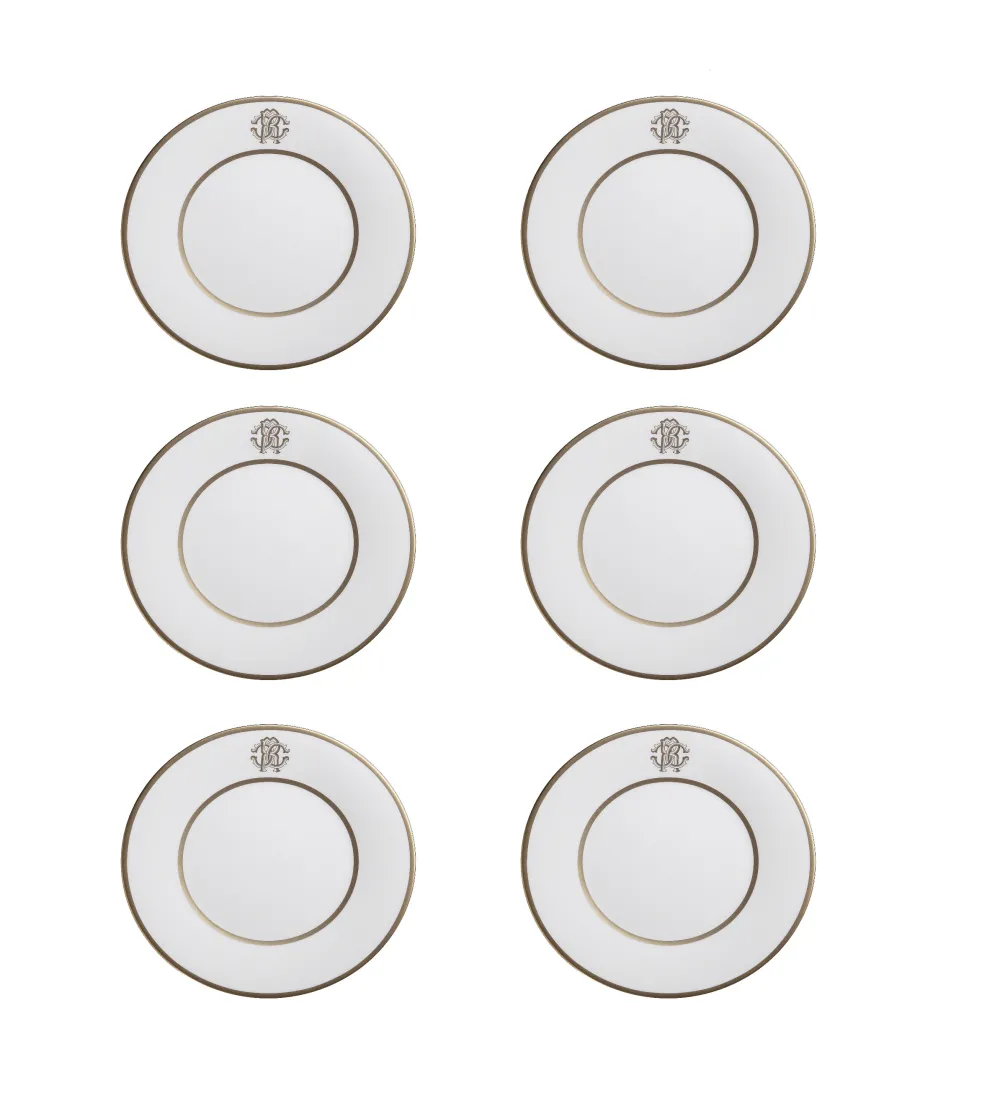 Roberto Cavalli - Set of 6 Silk Gold Dinner Plates
