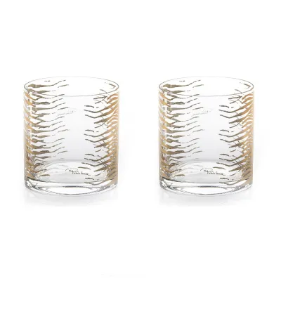 Set 2 Bicchieri Old Fashion Zebra Gold - Roberto Cavalli
