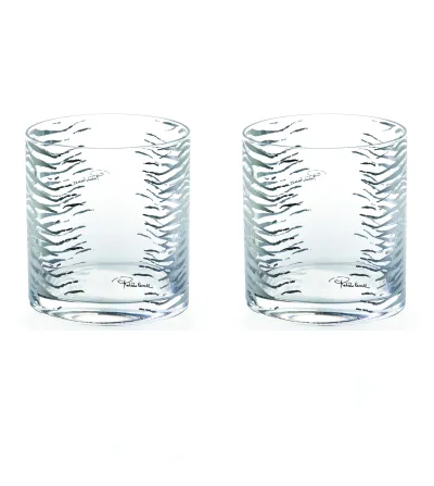 Juego de 2 Vasos Old Fashion Zebra Platin - Roberto Cavalli