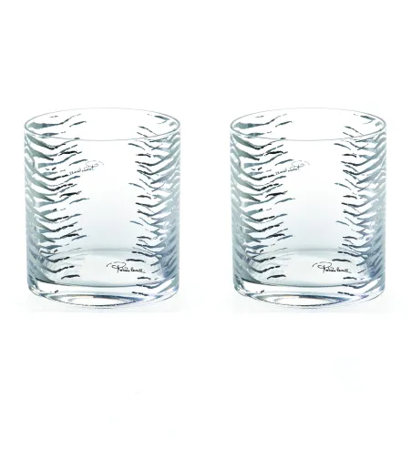 Roberto Cavalli - Set of 2 Zebra Platin Old Fashion Glasses