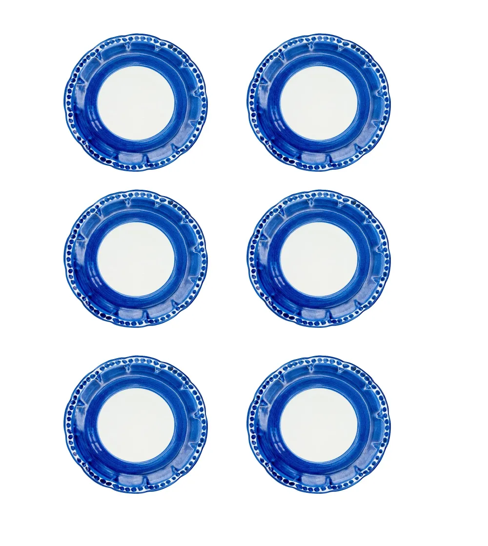 Wftb - Set of 6 Blue Dessert Plates...