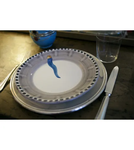 Set 6 Piatti Piani con Corno Azzurro - Wftb