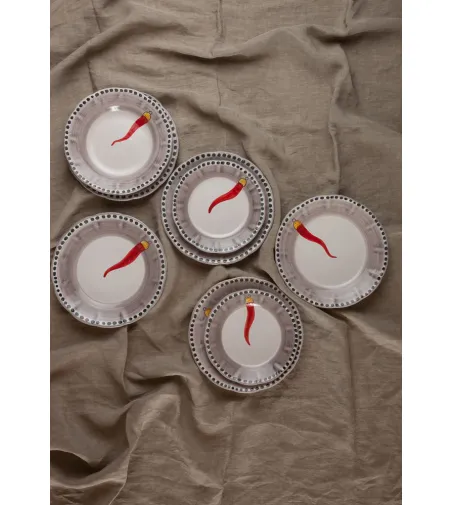 Wftb - Set mit 6 Speiseteller mit rotem Horn