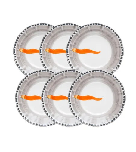 Set 6 Piatti Piani con Corno Arancione - Wftb