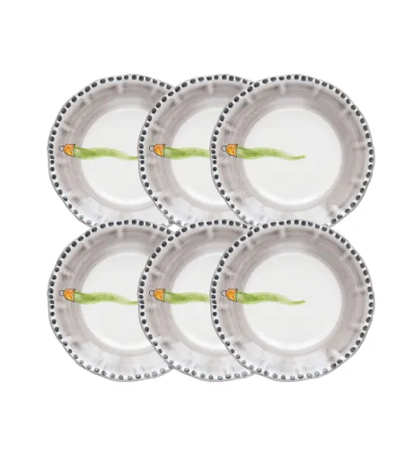 Wftb - Set of 6 Dinner Plates with Green Horn