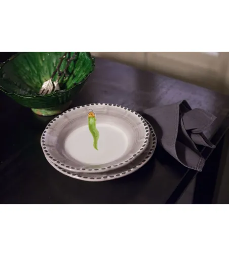 Ensemble de 6 Assiettes Plates avec Corne Verte - Wftb