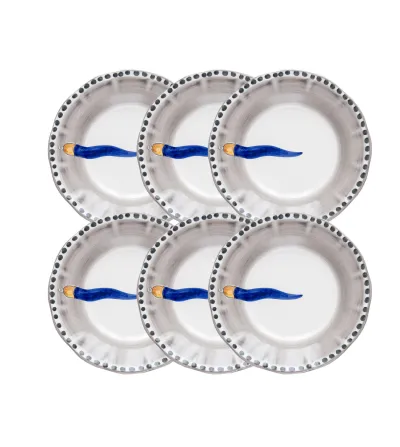 Set 6 Piatti Piani con Corno Blu - Wftb