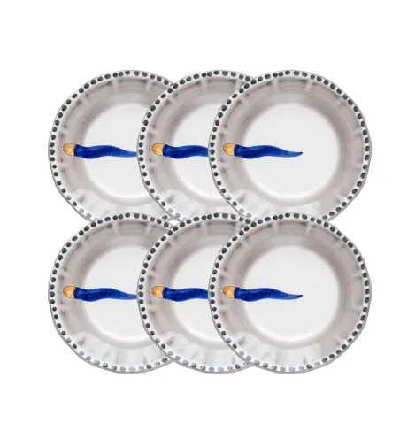 Wftb - Set of 6 Dinner Plates with Blue Horn