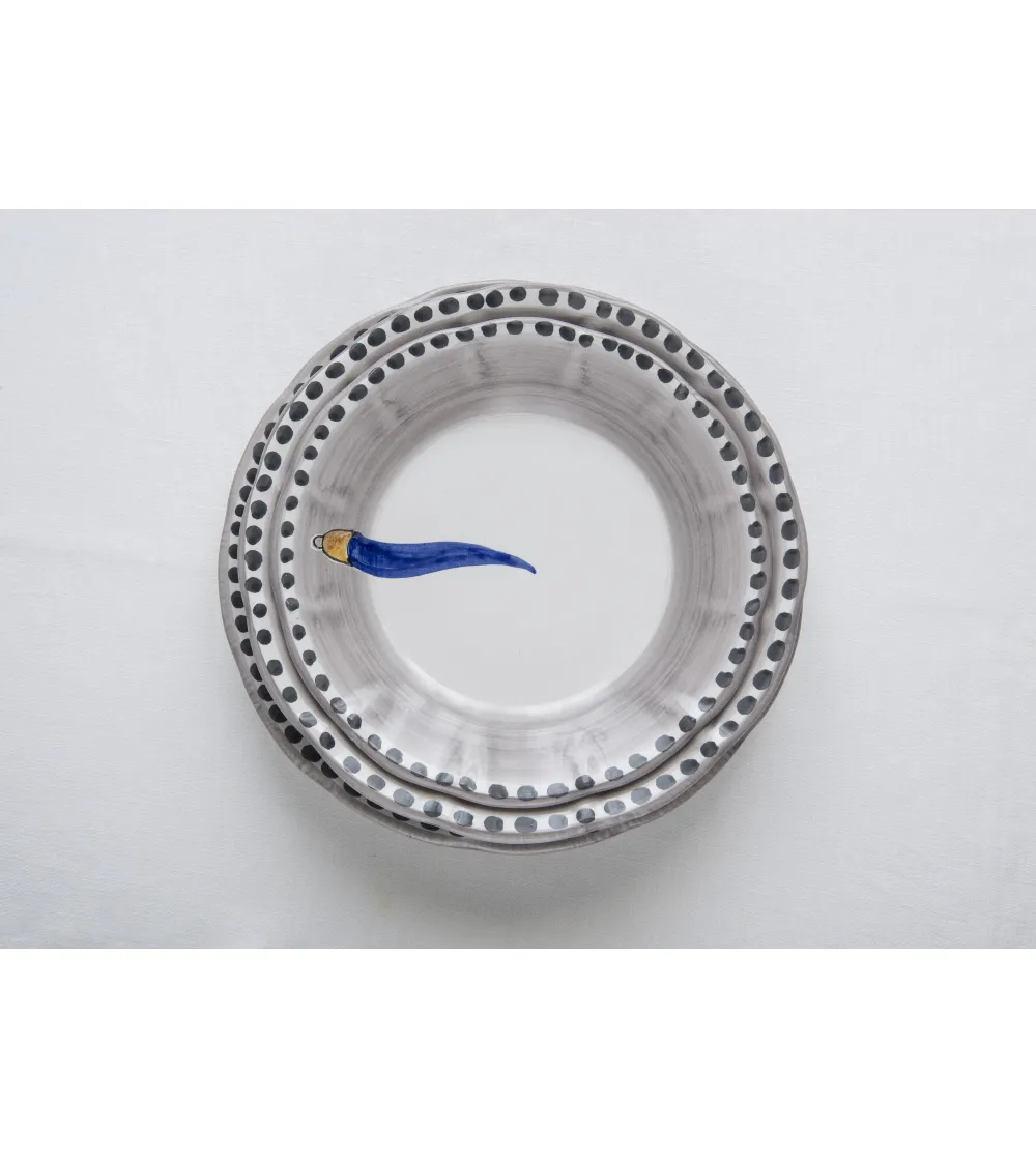 Set 6 Piatti Piani con Corno Blu - Wftb