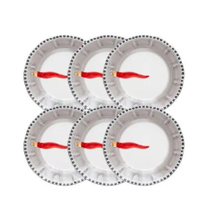Ensemble de 6 Assiettes Creuses avec Corne Rouge - Wftb