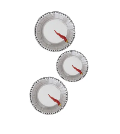 Wftb - Set of 6 Soup Plates with Red Horn 2