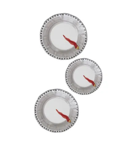 Wftb - Set of 6 Soup Plates with Red Horn