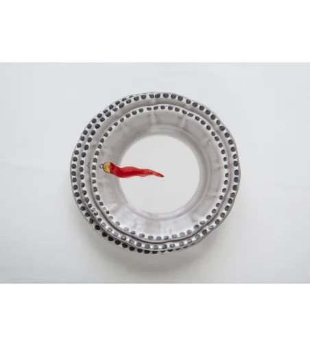 Wftb - Set of 6 Soup Plates with Red Horn