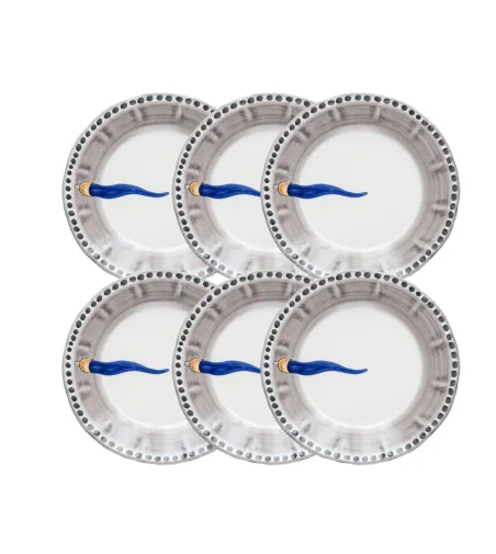 Ensemble de 6 Assiettes Creuses avec Corne Bleu - Wftb