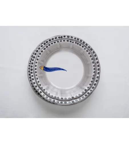 Wftb - Set of 6 Soup Plates with Blue Horn