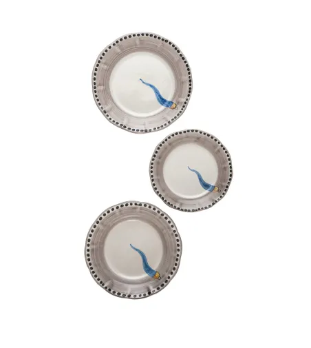 Set 6 Piatti Frutta con Corno Azzurro - Wftb
