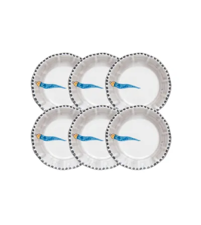 Ensemble de 6 Assiettes à Dessert avec Corne Bleu Clair -...